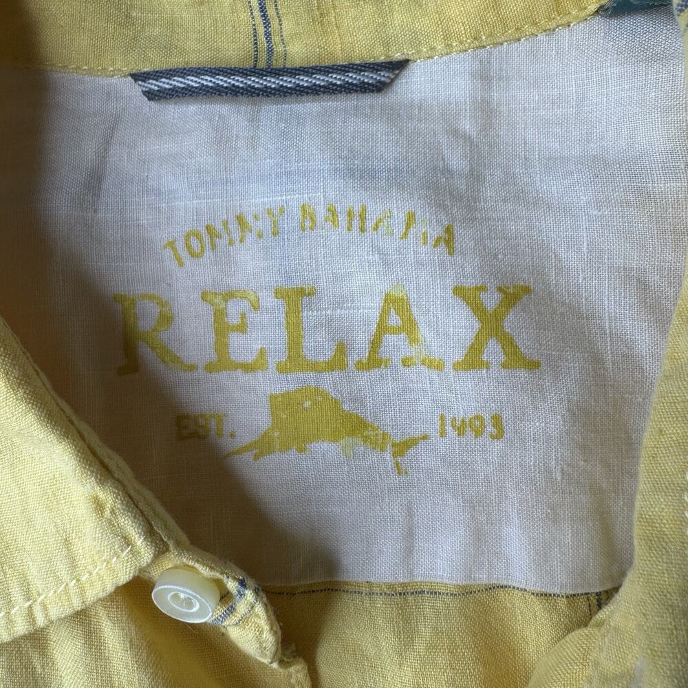 Tommy Bahama Relax Men Large Yellow checked 100% linen Button down Casual Shirts - Picture 13 of 14